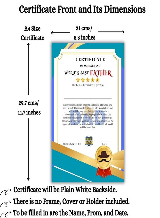AanyaCentric بطاقة معايدة مطبوعة من AanyaCentric، مقاس A4 (8.3 × 11.7 بوصة)، تحمل شهادة "أفضل أب في العالم"، مناسبة لعيد ميلاد بابا أو أبي في يومه المميز - بدون إطار أو حافظة. - Image 2